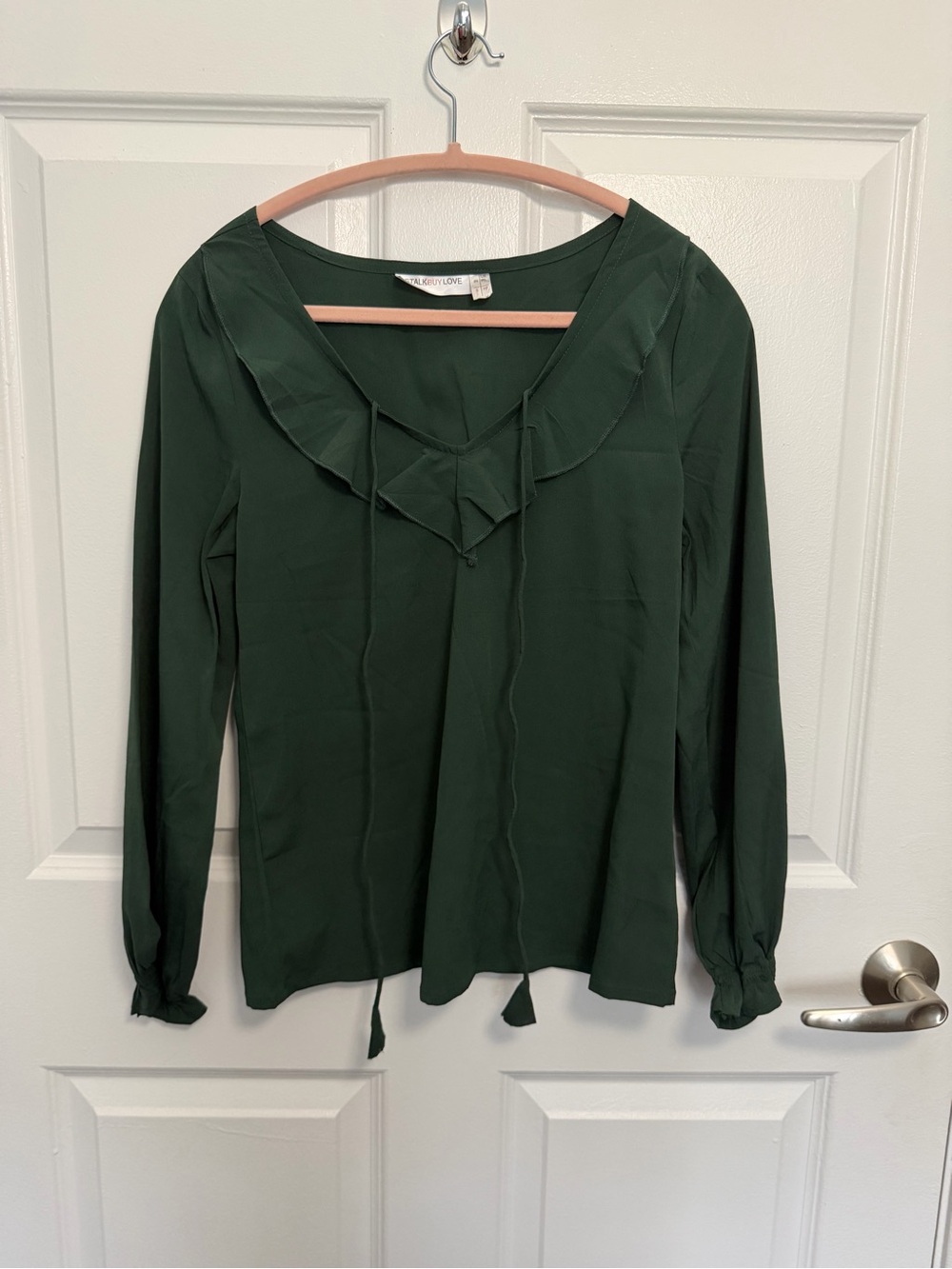 Halogen Forest Green Ruffle Tie-Neck Blouse